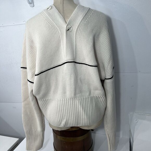 H&M Studio Collection Cardigan XL Wool Chunky knit v neck AW2024 NWT cream - Picture 10 of 16